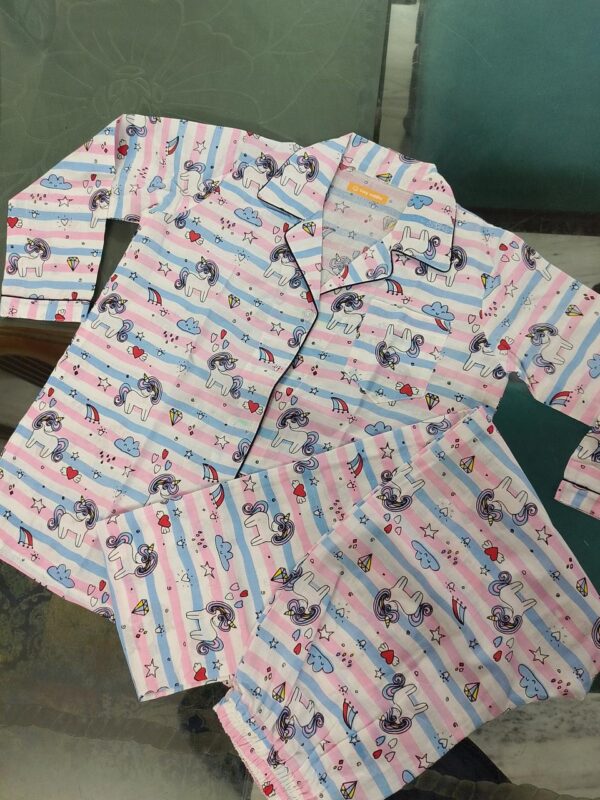 Cozy Cuddles Unicorn Stripes Print Shirt And Bottom Nightsuit/Dress (PRE-0rder)